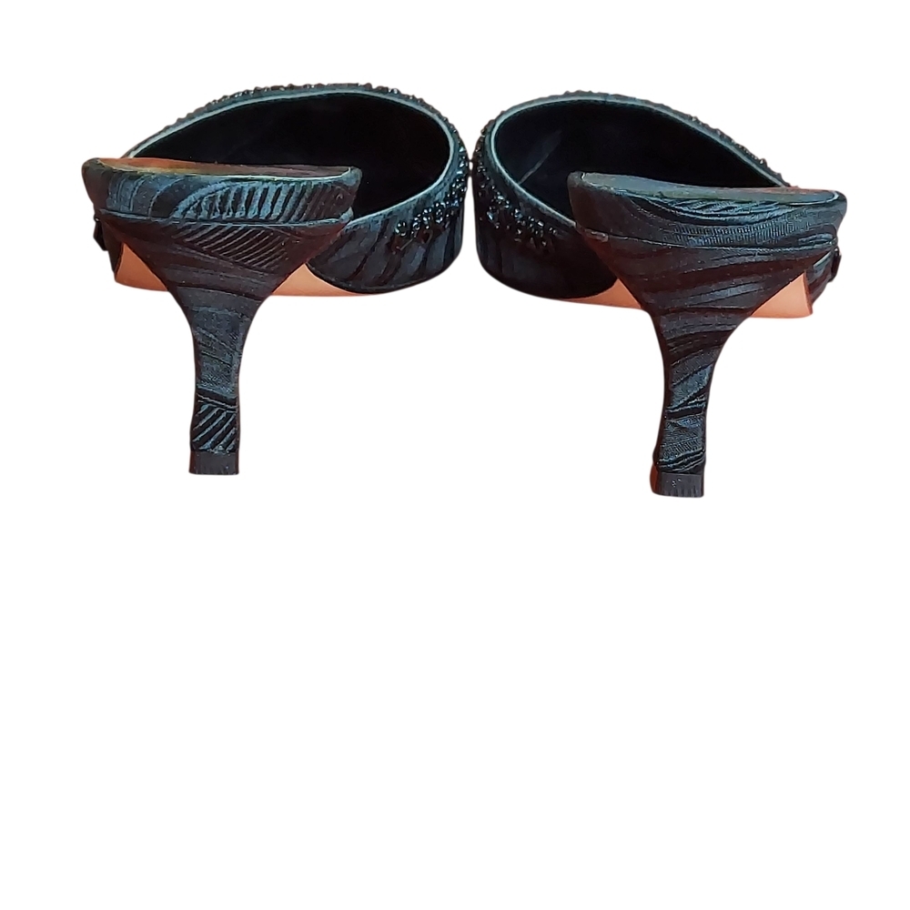 Coldwater Creek Womens Black Textured Fabric Sequin Kitten Heel Mules Holidays - Picture 9 of 15